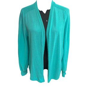 Chico's Cardigan Shirt Size 1 Medium Green Teal Open Long Sleeve Lightweight